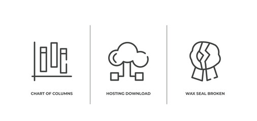 Poster - computer and media outline icons set. thin line icons sheet included chart of columns, hosting download, wax seal broken vector.