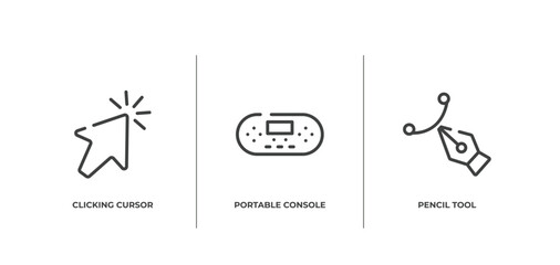 Poster - cursors and pointers outline icons set. thin line icons sheet included clicking cursor, portable console, pencil tool vector.