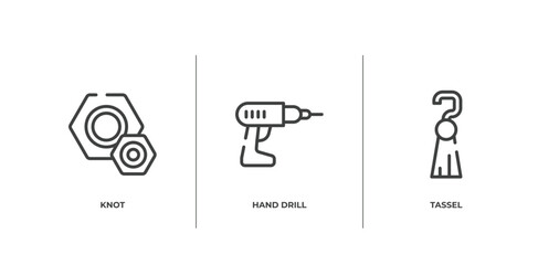 Poster - handcraft outline icons set. thin line icons sheet included knot, hand drill, tassel vector.
