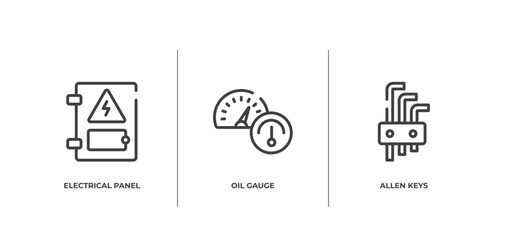 Poster - construction outline icons set. thin line icons sheet included electrical panel, oil gauge, allen keys vector.