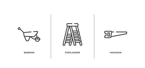 Poster - tools outline icons set. thin line icons sheet included barrow, stepladder, hacksaw vector.