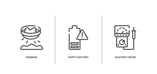 Poster - electrician tools outline icons set. thin line icons sheet included panning, empty battery, electric meter vector.