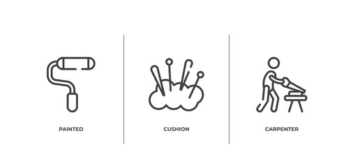 Poster - carpentry outline icons set. thin line icons sheet included painted, cushion, carpenter vector.