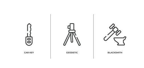 Poster - mining and crafting outline icons set. thin line icons sheet included car key, geodetic, blacksmith vector.