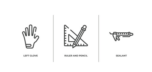 Poster - building outline icons set. thin line icons sheet included left glove, ruler and pencil, sealant vector.