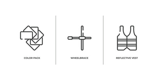 Poster - construction elements outline icons set. thin line icons sheet included color pack, wheelbrace, reflective vest vector.