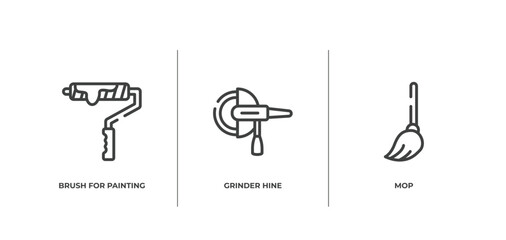 Poster - housekeeping outline icons set. thin line icons sheet included brush for painting, grinder hine, mop vector.