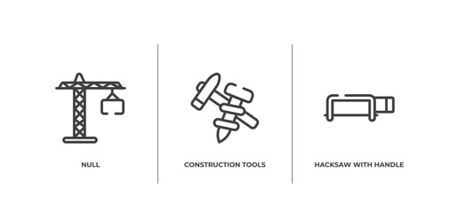 Poster - tools and hinery outline icons set. thin line icons sheet included null, construction tools, hacksaw with handle vector.