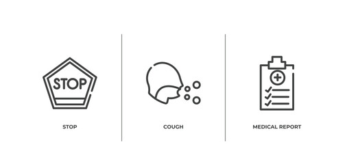 outline icons set. thin line icons sheet included stop, cough, medical report vector.