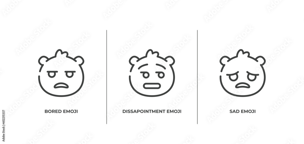 emoji outline icons set. thin line icons sheet included bored emoji ...