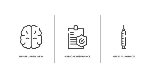 Poster - health outline icons set. thin line icons sheet included brain upper view, medical insurance, medical syringe vector.