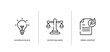 marketing and seo outline icons set. thin line icons sheet included lightbulb black tool shape, justice balance, fresh content vector.