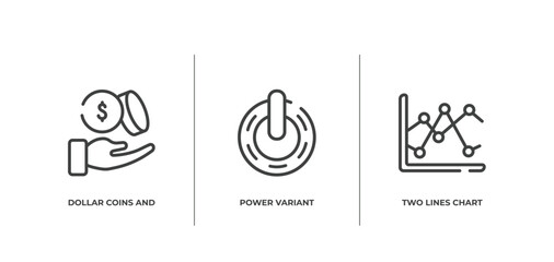 Poster - business and finance outline icons set. thin line icons sheet included dollar coins and hand, power variant, two lines chart vector.