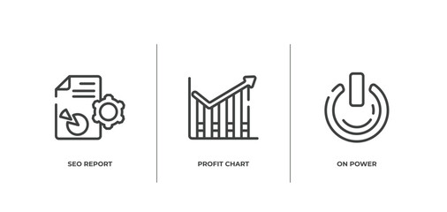 Poster - business pack outline icons set. thin line icons sheet included seo report, profit chart, on power vector.