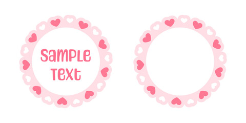 Wall Mural - Circle scalloped frame with hearts, Pastel Cute Valentines Border