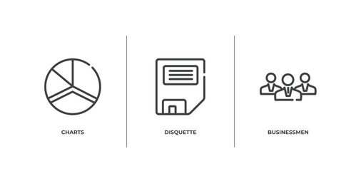 Poster - business collection outline icons set. thin line icons sheet included charts, disquette, businessmen vector.