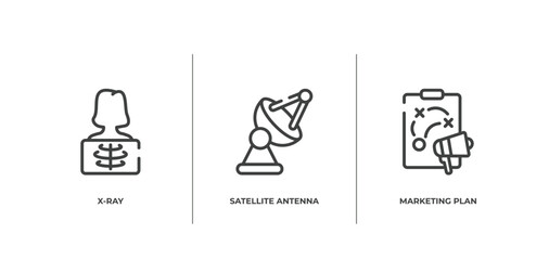 Poster - general outline icons set. thin line icons sheet included x-ray, satellite antenna, marketing plan vector.