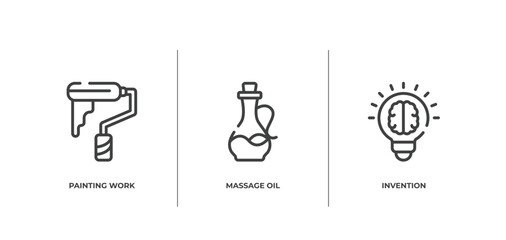 Poster - general outline icons set. thin line icons sheet included painting work, massage oil, invention vector.