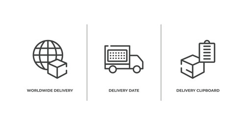 Poster - lineal logistic outline icons set. thin line icons sheet included worldwide delivery, delivery date, delivery clipboard vector.