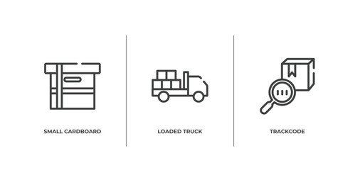 Poster - shipping and delivery outline icons set. thin line icons sheet included small cardboard box, loaded truck, trackcode vector.