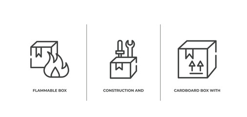 Poster - boxes outline icons set. thin line icons sheet included flammable box, construction and tools, cardboard box with fragile items vector.