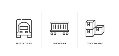 Poster - shipping and handly outline icons set. thin line icons sheet included frontal truck, cargo train, stack package vector.