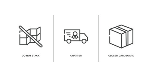 Poster - boxes outline icons set. thin line icons sheet included do not stack, charter, closed cardboard box vector.