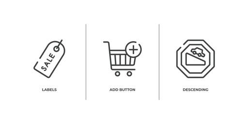 Poster - traffic signs outline icons set. thin line icons sheet included labels, add button, descending vector.