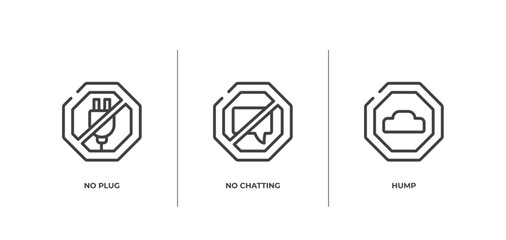 Poster - traffic signs outline icons set. thin line icons sheet included no plug, no chatting, hump vector.