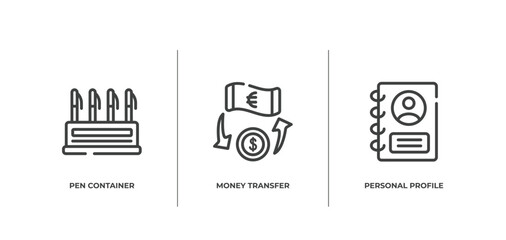 Poster - business outline icons set. thin line icons sheet included pen container, money transfer, personal profile vector.