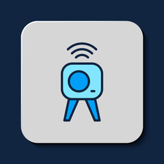 Poster - Filled outline Web camera icon isolated on blue background. Chat camera. Webcam icon. Vector