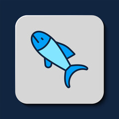 Canvas Print - Filled outline Fish icon isolated on blue background. Vector