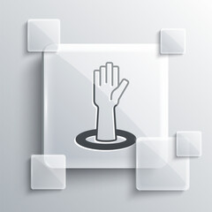 Wall Mural - Grey Helping hand icon isolated on grey background. Square glass panels. Vector