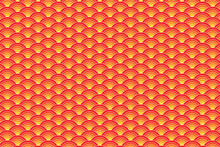 Red And Yellow Japanese Style Wave Pattern. Oriental Asian Cloud Or River Vector Background.