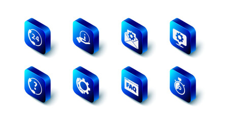Poster - Set Information, Envelope setting, Location with gear, Stopwatch, Browser FAQ, Telephone 24 hours support, and icon. Vector