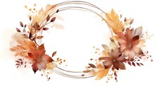 Watercolor Floral Wreath, Abstract Background With Delicate Aquarelle Brown Flowers On A Circle Frame. Generative AI. 