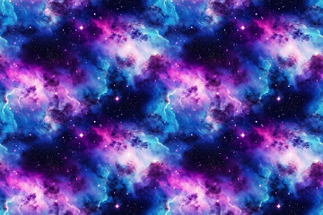 Wall Mural - Dark blue seamless pattern of a starry galaxy with clouds. Generative AI illustration