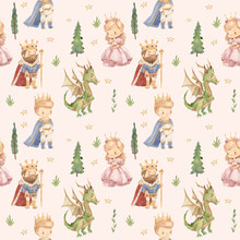 Watercolor Fairytale Seamless Pattern Illustration For Kids