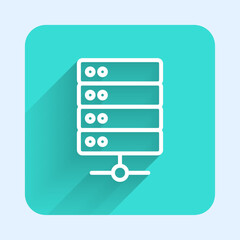 Poster - White line Server, Data, Web Hosting icon isolated with long shadow background. Green square button. Vector