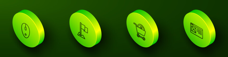 Poster - Set Isometric line Computer mouse, Location marker, Shopping cart and dollar and Browser window icon. Vector