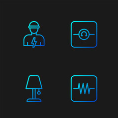 Poster - Set line Resistor in electronic circuit, Table lamp, Electrician and Ohmmeter. Gradient color icons. Vector