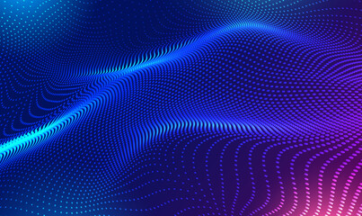 Fototapete - Abstract waving 3d particle technology Background.
3d wave point fractal grid infographic science futuristic audio visualization. Hi-tech and big data background for brochures, card, banner. Vector