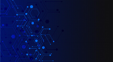 Fototapete - Abstract computer technology background with circuit board and hexagon tech.Vector illustration