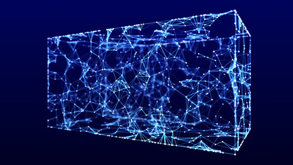 Fototapete - Blue rectangle of lines and dots. Blockchain technology. Abstract digital background. Glowing plexus. Big data. Network or connection. Science background. 3d rendering