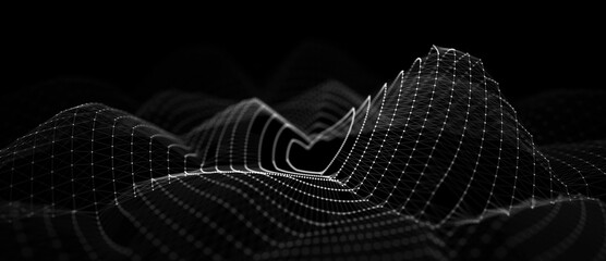 Fototapete - Abstract black background of points. Wave of particles. Falling cyber particles. Big data stream. 3d rendering