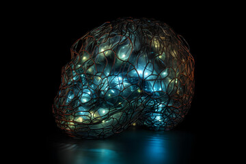 Fototapete - Neural network in the shape of a human brain with glowing connections. Generative AI