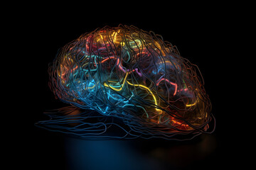 Fototapete - Neural network in the shape of a human brain with glowing connections. Generative AI