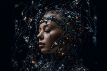 Poster - Neural network interconnected - artifical intelligence conceptual illustration. Generative AI