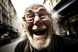 © Mihai Zaharia - Happy old man laughing frantically. Generative AI
