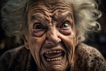 An old woman who is extremely angry and furious. Generative AI